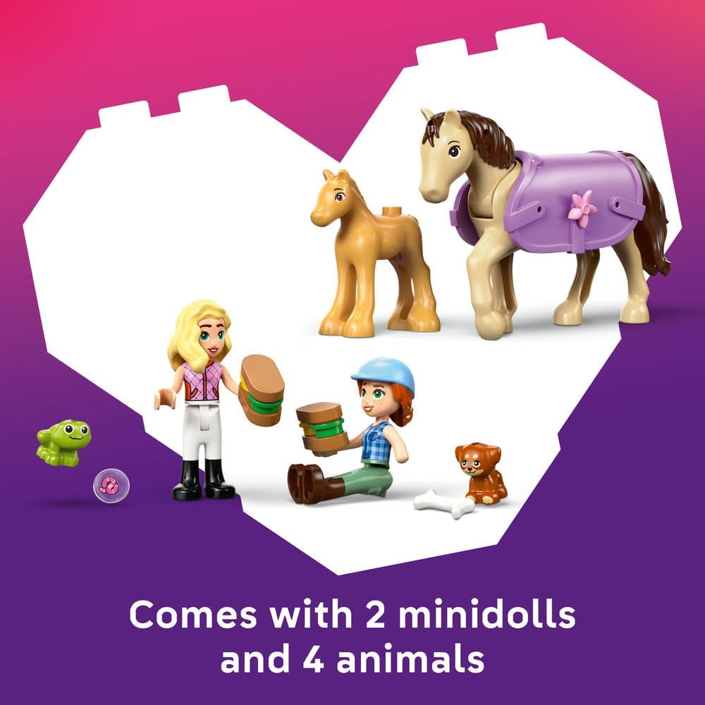 LEGO Friends Horse & Baby Foal Trailer - Horse Toy Playset w/Grooming Accessories, 4 Animal Figures, Car & 2 Mini Dolls - Birthday Gift Idea for 7+ Year Old Girls - 42695