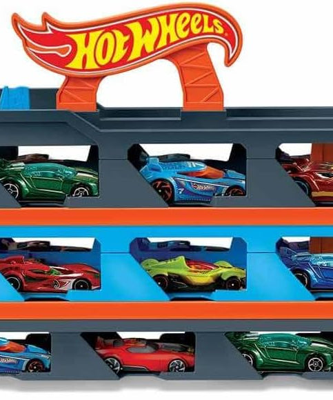 Hot Wheels Convertible Transport Truck GVG37 – 1:64 Scale Semi-Truck Playset with Dual Launcher, 3 Die-Cast Cars & Expandable Track – Ages 4 to 8