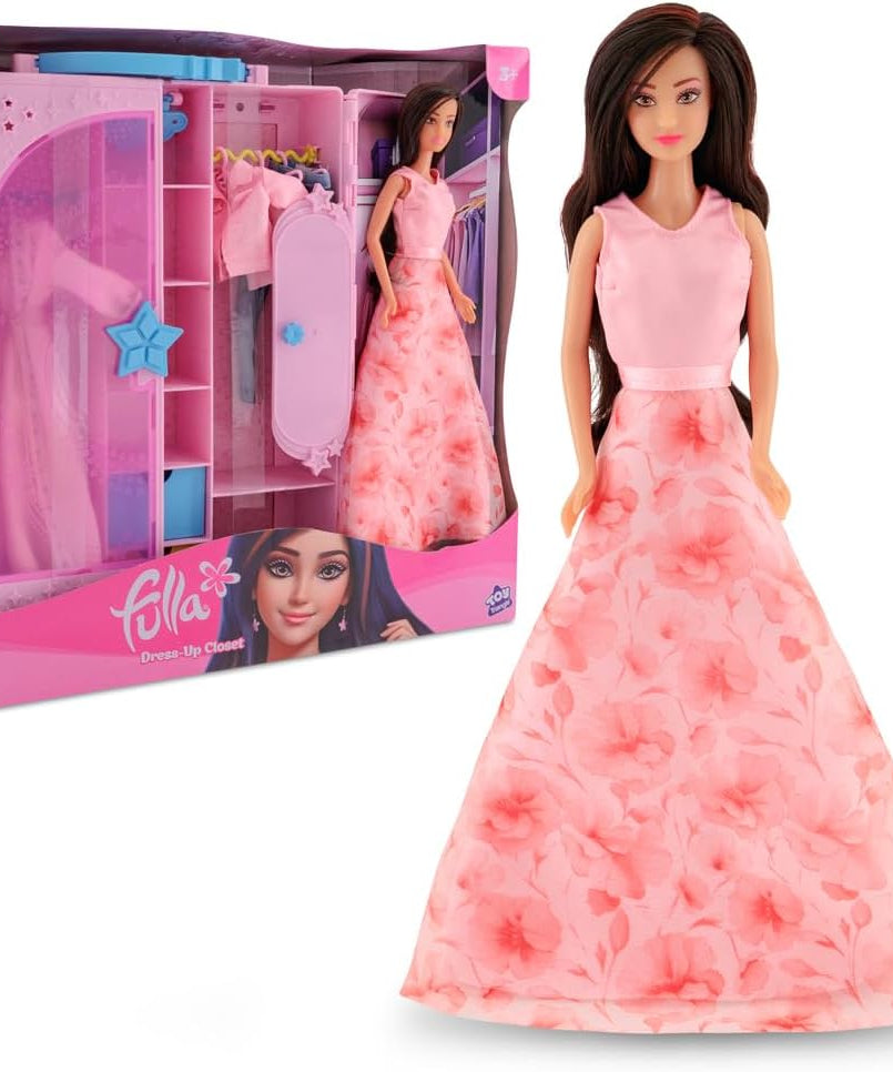 Fulla Doll with Dress-Up Closet, Fashion Wardrobe Playset with Outfits and Accessories, Mix-and-Match Pretend Play Toy for Girls Ages 3 and Up