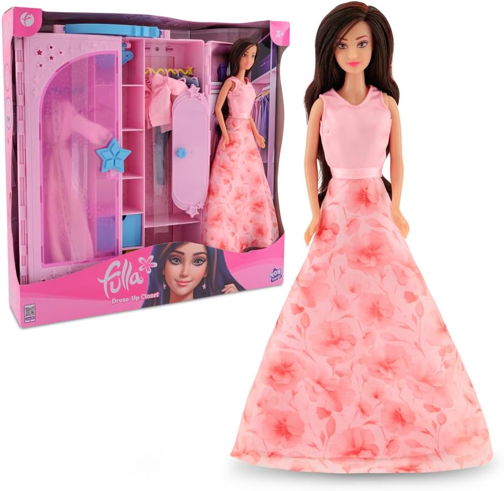 Fulla Doll with Dress-Up Closet, Fashion Wardrobe Playset with Outfits and Accessories, Mix-and-Match Pretend Play Toy for Girls Ages 3 and Up