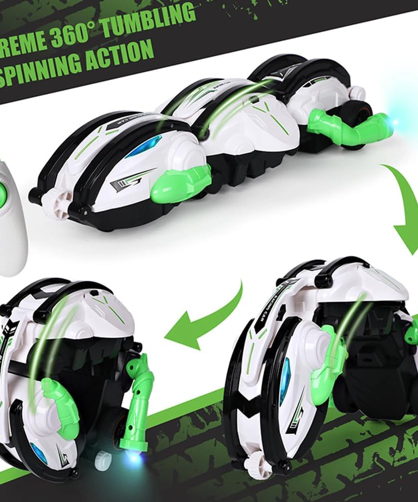 Crazon RC Stunt Car 360° Rolling Snake Car with LED Lights – Green