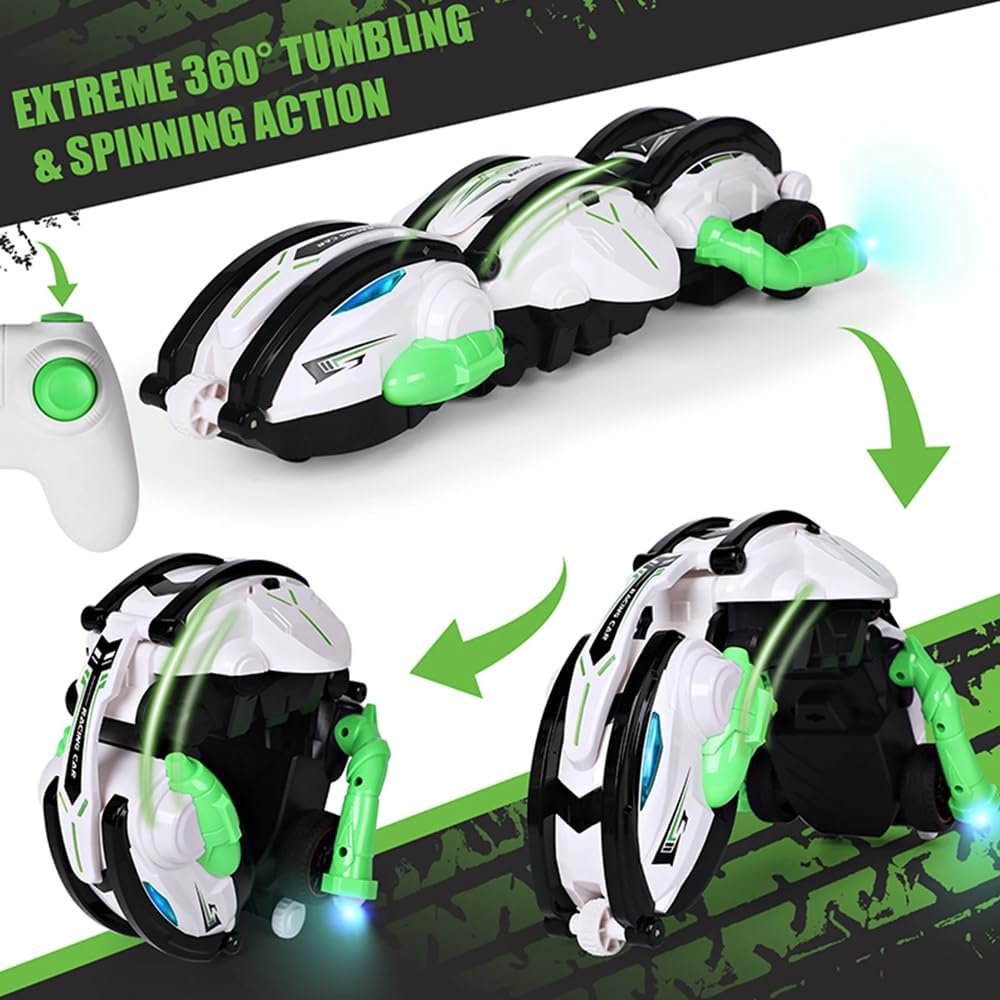 Crazon RC Stunt Car 360° Rolling Snake Car with LED Lights – Green