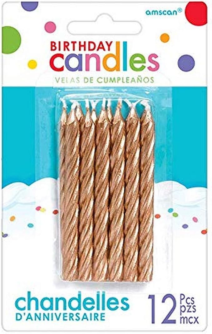 Amscan 170553 Large Metallic Spiral Candle, 3 1/4", Rose Gold