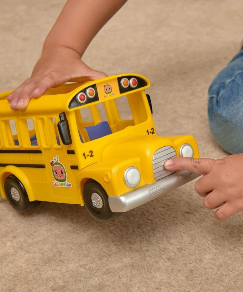 CoComelon Musical Yellow School Bus with JJ Figure, Light-Up & Sound Vehicle Toy, Wheels on the Bus Song, Battery Powered, Ages 2+