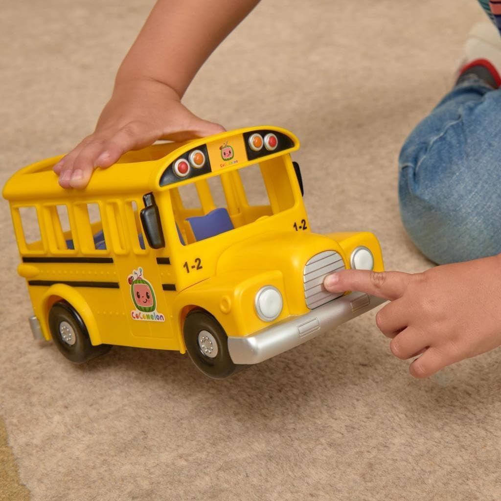 CoComelon Musical Yellow School Bus with JJ Figure, Light-Up & Sound Vehicle Toy, Wheels on the Bus Song, Battery Powered, Ages 2+