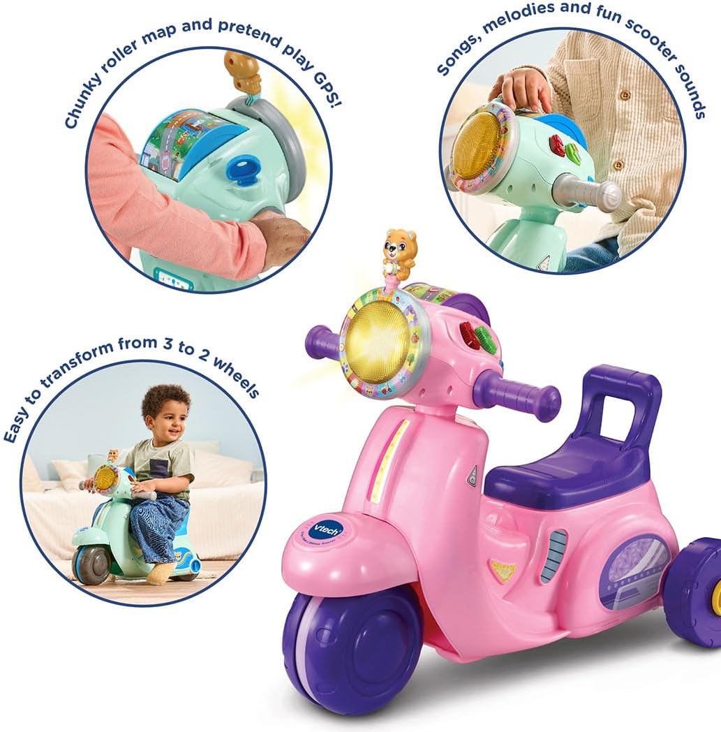 VTech Baby 2-in-1 Ride & Balance Scooter – Pink, Toddler Trike & Balance Bike with Lights, Music, and Educational Play, Ages 12–36 Months