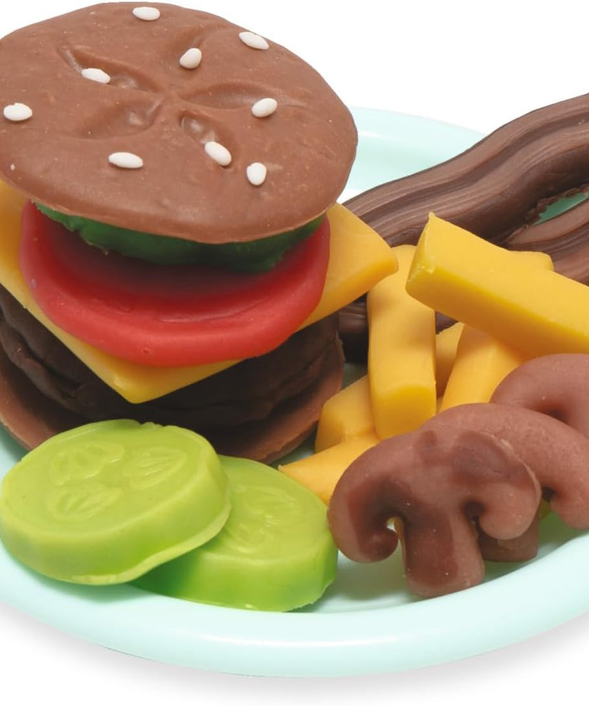 Simba Art & Fun Burger Kneading Set, 4 x 50g Modelling Dough with Grill & Accessories, 13-Piece Clay Set for Kids 3+