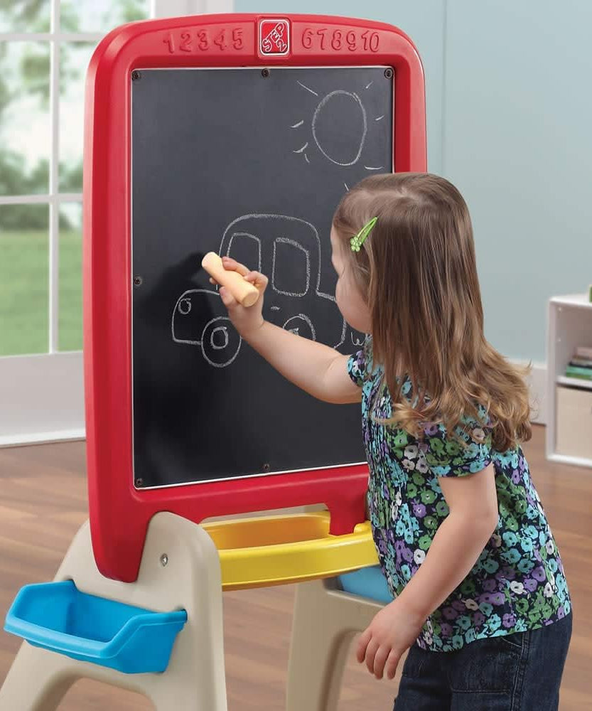 Step2 All Around Easel for Two, Double-Sided Art Station for Kids Ages 3-8, Magnetic Dry Erase & Chalkboard Creative Play