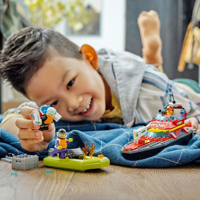 LEGO City Fire Rescue Boat Toy, Floats on Water, with Jetpack, Dinghy and 3 Minifigures, Everyday Hero Toys for Boys and Girls Aged 5+, Ramadan Gift Ideas - 60373