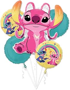 Lilo & Stitch Party Balloon Bouquet, Pink and Teal Theme, 5-Piece Set