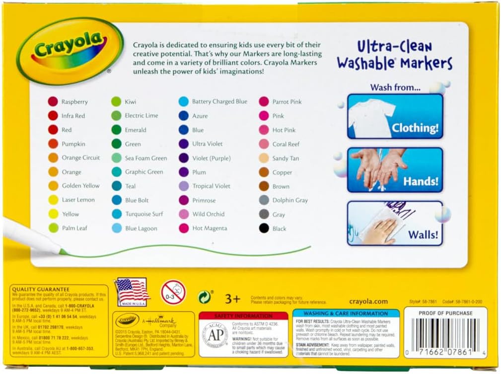 Crayola Ultra Clean Washable Markers, Fine Line Marker Set, Gift For Kids, 40 Count