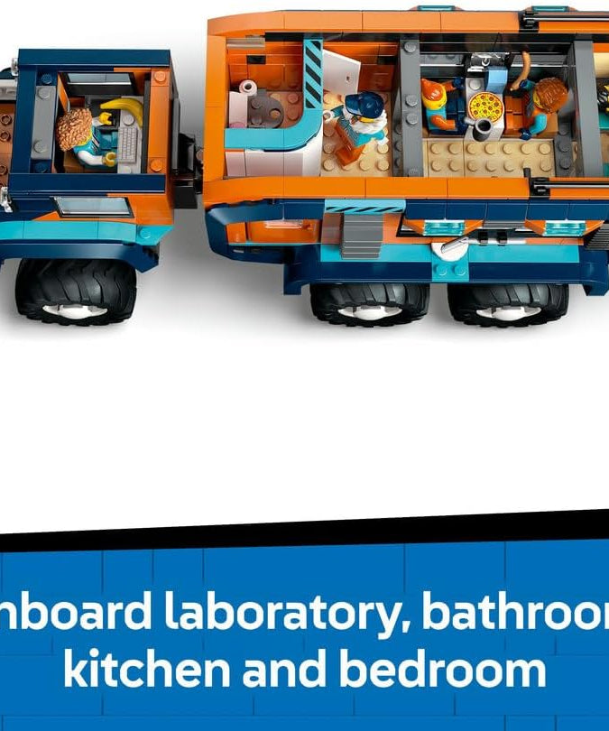 LEGO City Arctic Explorer Science Lab Truck Toy - Exploration Vehicle with Steering & Suspension - incl. a Snowscooter, 5 Minifigures & 3 Wolf Animal Figures - Gift for 8+ Year Old Boys - 60471