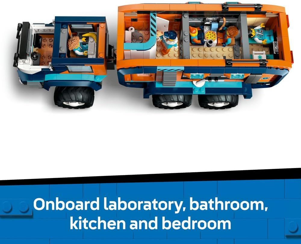 LEGO City Arctic Explorer Science Lab Truck Toy - Exploration Vehicle with Steering & Suspension - incl. a Snowscooter, 5 Minifigures & 3 Wolf Animal Figures - Gift for 8+ Year Old Boys - 60471