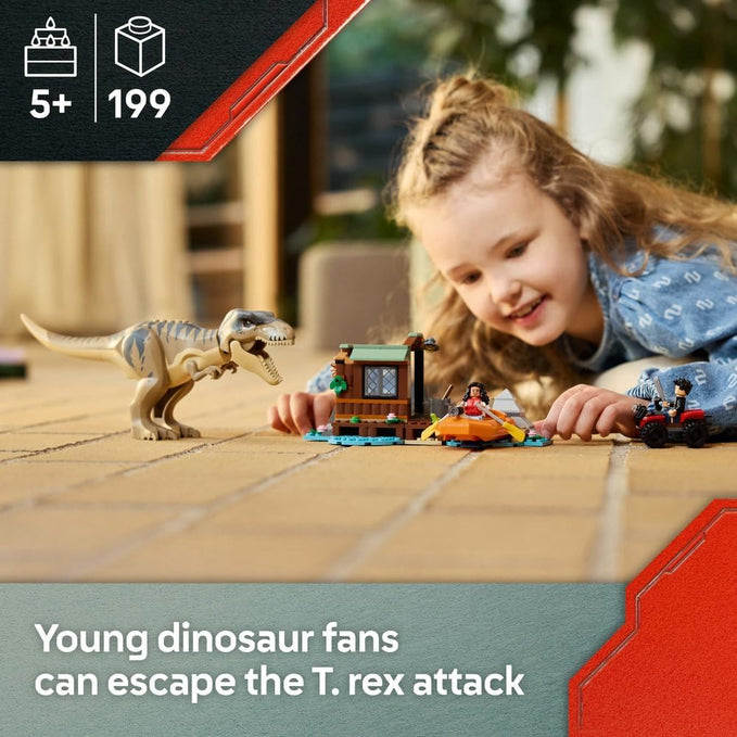 LEGO Jurassic World T. rex River Escape - Interactive Dinosaur Toy - incl. a Dino Figure, Boat Toy, ATV & 2 Minifigures - Gift for 5+ Year Old Boys & Girls - 76975
