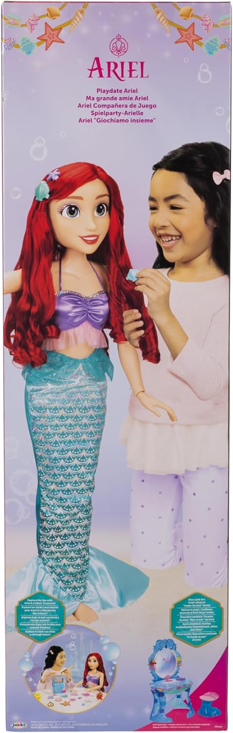 Disney Princess Playdate Ariel Doll 32 Inch, Large Ariel Doll with Accessories, The Little Mermaid Big Size Princess Figure, Poseable Doll for Imaginative Role Play, Kids Toys 3 Years+