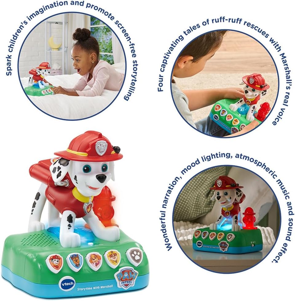 VTech PAW Patrol Storytime With Marshall, Interactive Storytelling Toy, 4 Engaging Stories, Music and Sounds, Night Light and Sleep Timer, Imaginative Screen-Free Play, Gift for Kids Ages 3-5 Plus, English Version