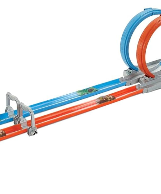 Hot Wheels Double Loop Dash Track Set, Side by Side Drag Race Track with Double Loop Stunt, Includes 2 Hot Wheels 1:64 Scale Cars, 5+ Years