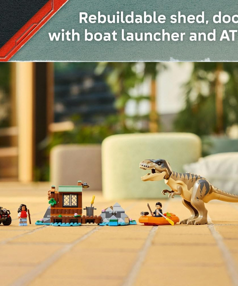 LEGO Jurassic World T. rex River Escape - Interactive Dinosaur Toy - incl. a Dino Figure, Boat Toy, ATV & 2 Minifigures - Gift for 5+ Year Old Boys & Girls - 76975