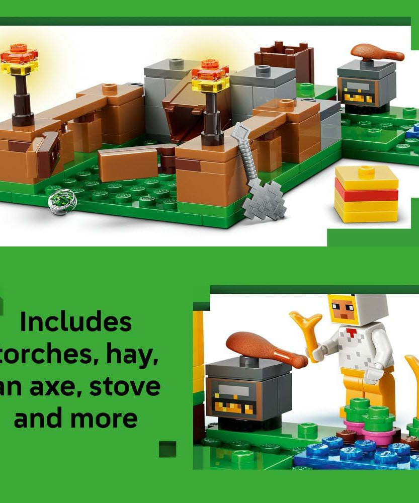 LEGO Minecraft Chicken Farm - Building Toy w/a Chicken Fan Minifigure, Baby Zombie & Fox Mob Figures - Gamer Gift for 7+ Year Old Boys & Girls - 21585
