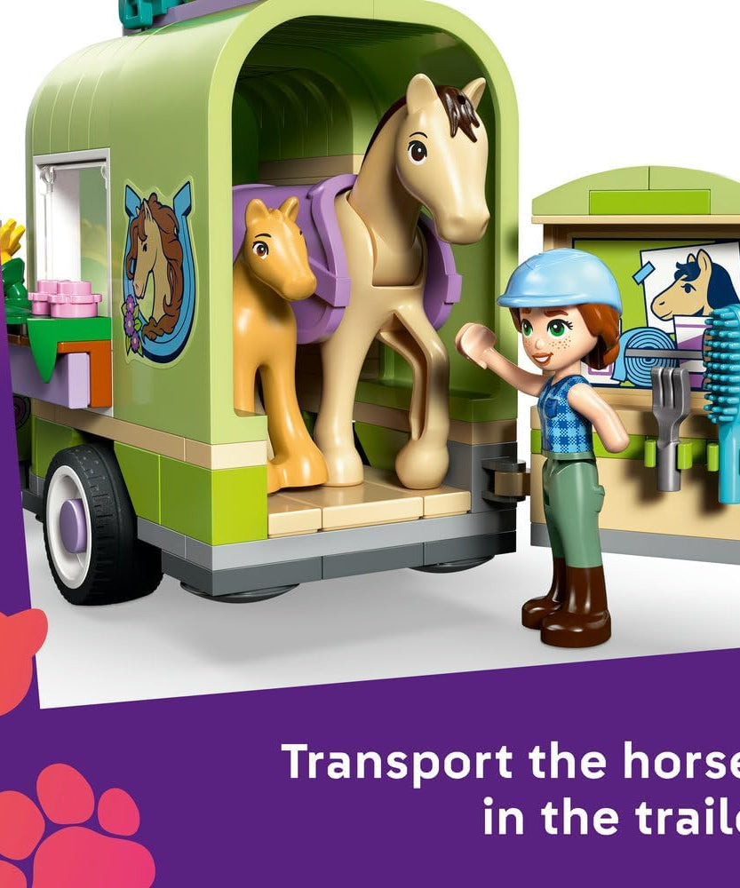 LEGO Friends Horse & Baby Foal Trailer - Horse Toy Playset w/Grooming Accessories, 4 Animal Figures, Car & 2 Mini Dolls - Birthday Gift Idea for 7+ Year Old Girls - 42695
