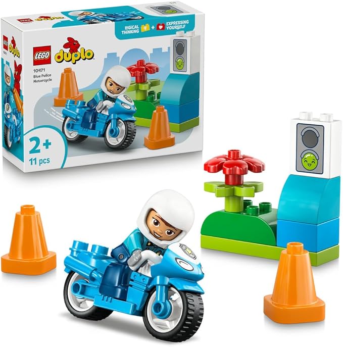 LEGO DUPLO Blue Police Motorcycle - Educational Motor Skills Toy for Toddlers - incl. a Motorbike, Officer Figure, Traffic Lights - Birthday Gift for 2+ Year Old Boys & Girls - 10471