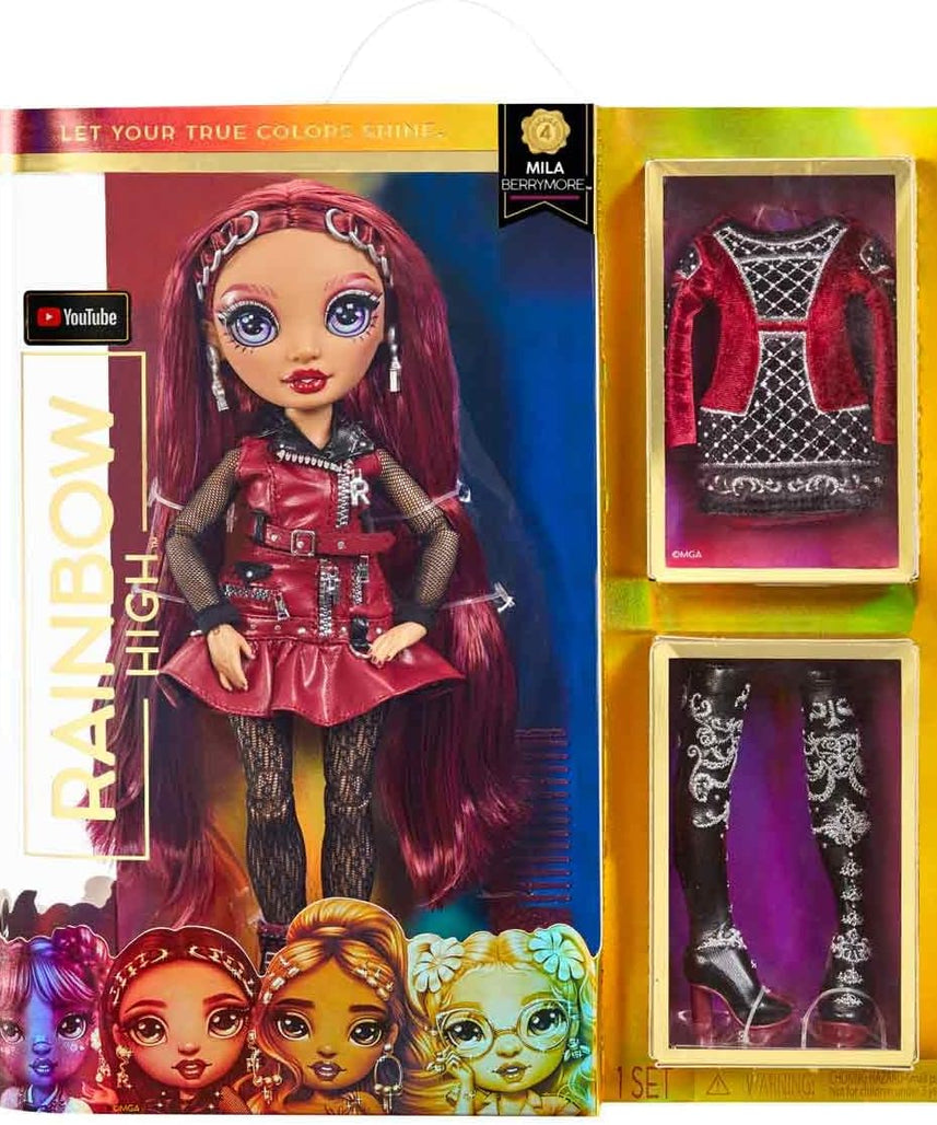 Rainbow High Mila Berrymore Fashion Doll S4, Burgundy Outfit, Extra Clothes & Accessories, Brushable Hair, Fully Poseable Collector Doll for Girls Ages 6+