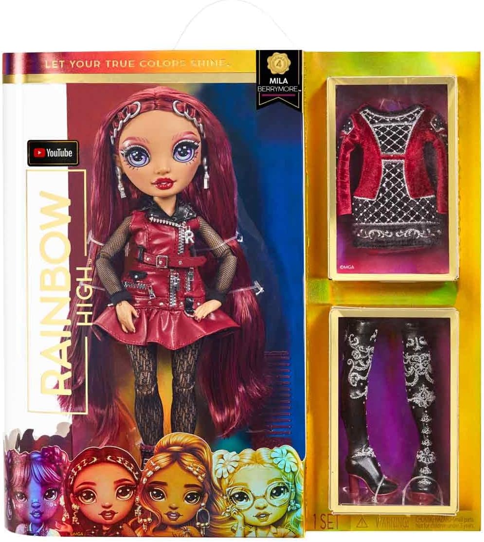 Rainbow High Mila Berrymore Fashion Doll S4, Burgundy Outfit, Extra Clothes & Accessories, Brushable Hair, Fully Poseable Collector Doll for Girls Ages 6+