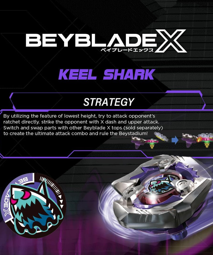 Takara Tomy Beyblade X Keel Shark 3-60LF Booster Pack Set, Balance Type Top with Customizable Parts, Bey Toy for 8+ Year Old Boys and Girls, Spinning Toys, Battle Tops