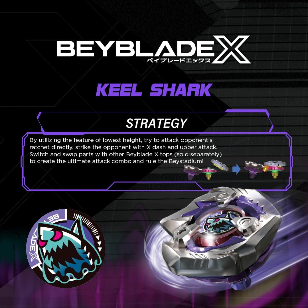 Takara Tomy Beyblade X Keel Shark 3-60LF Booster Pack Set, Balance Type Top with Customizable Parts, Bey Toy for 8+ Year Old Boys and Girls, Spinning Toys, Battle Tops