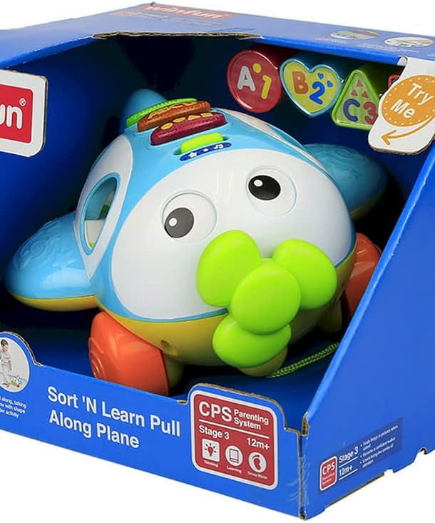 Winfun Sort N Learn Pull Along Plane for Toddlers Age 12 Months and Up with Shape Sorter, Talking Features, Music, and Flashing Lights