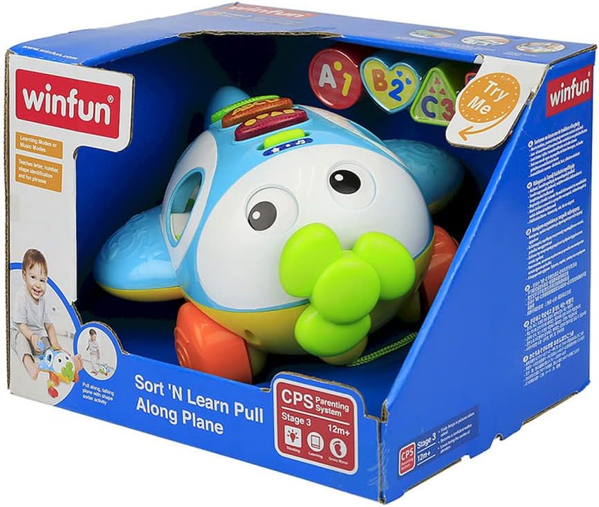 Winfun Sort N Learn Pull Along Plane for Toddlers Age 12 Months and Up with Shape Sorter, Talking Features, Music, and Flashing Lights