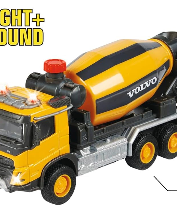 Majorette Grand Series – Volvo FMX Concrete Mixer Die-Cast Construction Vehicle with Lights, Sound Effects, Rotating Drum, Fold-Out Shoot, and Metal Cabin, One Size
