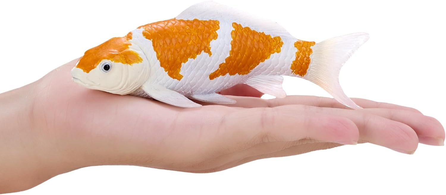 MOJO Ochiba Shigure Koi Carp Figurine, Hand-Painted Japanese Koi Fish, Enthusiast Collection Series 1, Decorative Display Model, Orange and White, Ages 3+