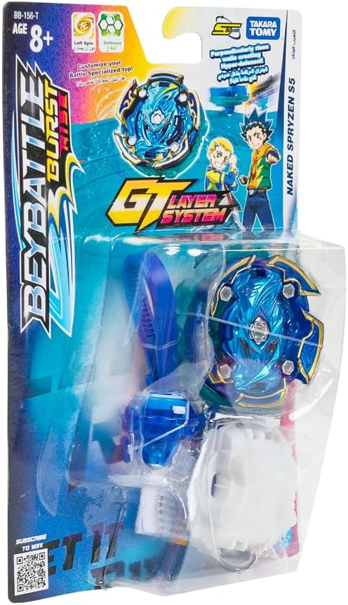 BEYBATTLE BURST S4 Starter Naked Spryzen S5, BB-156-T, Left-Spin Defense & Balance Beyblade with Launcher and Ripcord