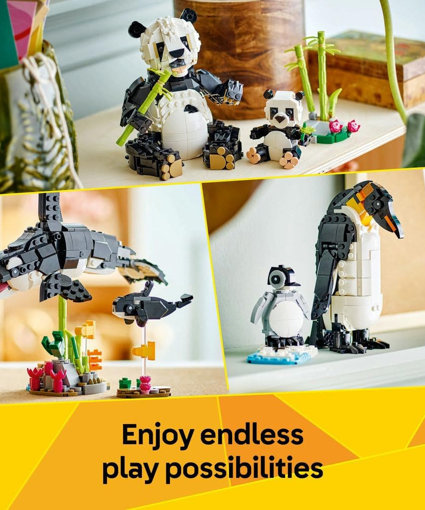 LEGO Creator 3in1 Wild Animals: Panda Family Toy - Transforms into Penguin Figures or Orca Whale Toys - Ramadan Gift for 8+ Year Old Girls & Boys - 31165