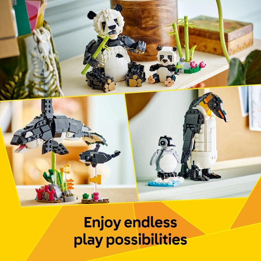LEGO Creator 3in1 Wild Animals: Panda Family Toy - Transforms into Penguin Figures or Orca Whale Toys - Ramadan Gift for 8+ Year Old Girls & Boys - 31165