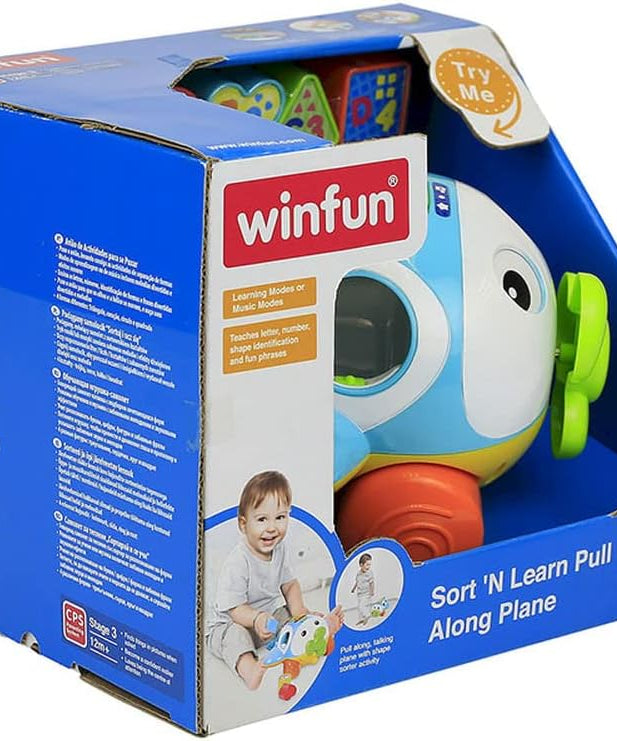 Winfun Sort N Learn Pull Along Plane for Toddlers Age 12 Months and Up with Shape Sorter, Talking Features, Music, and Flashing Lights