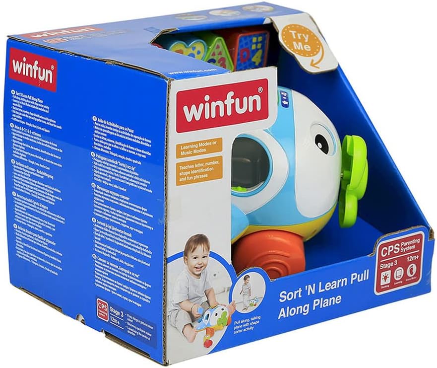 Winfun Sort N Learn Pull Along Plane for Toddlers Age 12 Months and Up with Shape Sorter, Talking Features, Music, and Flashing Lights