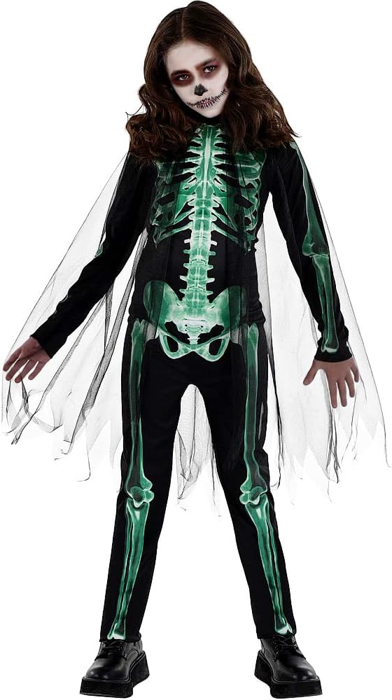 Glow Reaper Jumpsuit & Cape Set - Black & Green Sheer & Polyester - Perfect for Halloween & Costume Parties