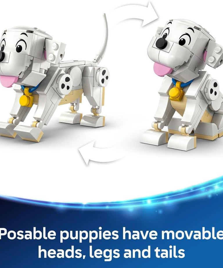 LEGO ǀ Disney Lucky & Penny 101 Dalmatians Puppies Toy - Play & Display Animal Figures with Movable Heads, Legs & Tails - incl. a Bone and TV - Ramadan Gift for 6+ Year Old Girls 43271