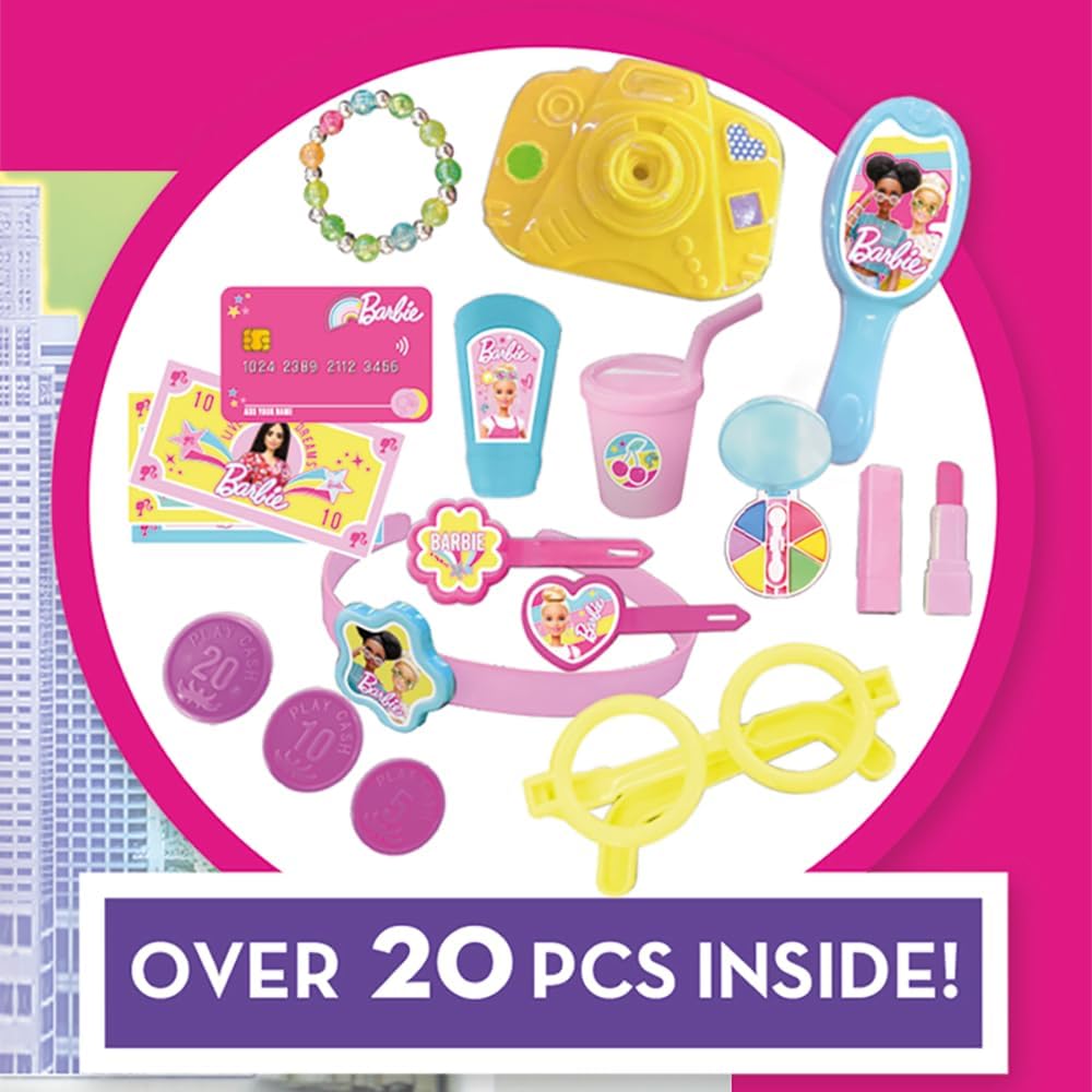 Sinco Creations Barbie City Break Adventure Playset, 20 Piece Pretend Play Toy with Carry Case, Role Play Toy Suitable for Kids Aged 3Y+