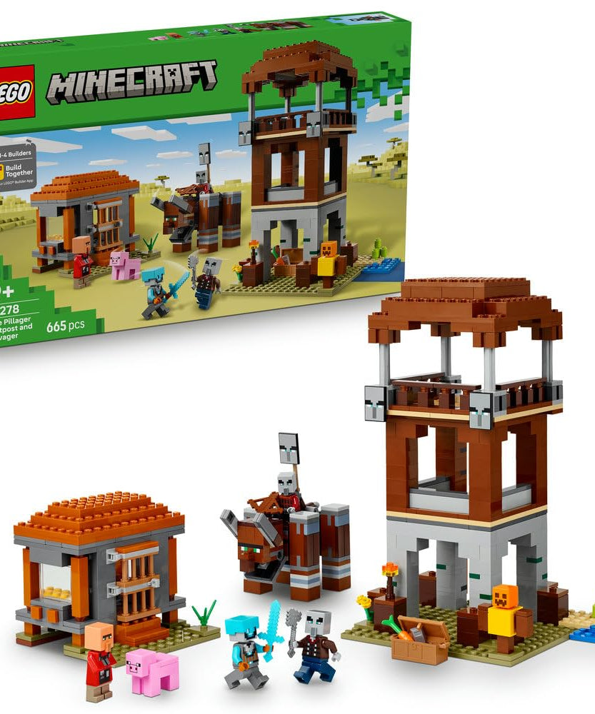 LEGO Minecraft The Pillager Outpost and Ravager - Village Fortress Building Toy Incl. a Posable Ravager Figure with a Snapping Jaw Function - Gift for 8+ Year Old Boys & Girls - 21278