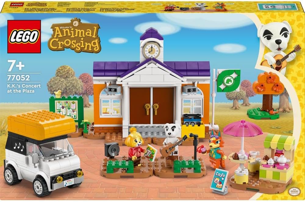 LEGO Animal Crossing K.K.'s Concert at the Plaza Building Toy for 7 Plus Year Old Girls and boys, with Café Playset, Figures and Vehicle from the Video Games, Pretend Play Gift for Kids 77052
