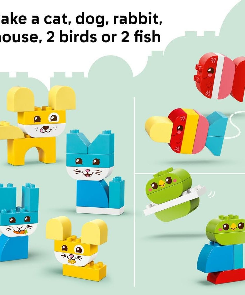 LEGO DUPLO 3 in 1 Creative Cute Pets - Educational Fine Motor Skills Toy for Toddlers - Animal Figures incl. Dog, Cat, Bird & Fish - Birthday Gift for 1+ Year Old Babies, Girls & Boys - 10477