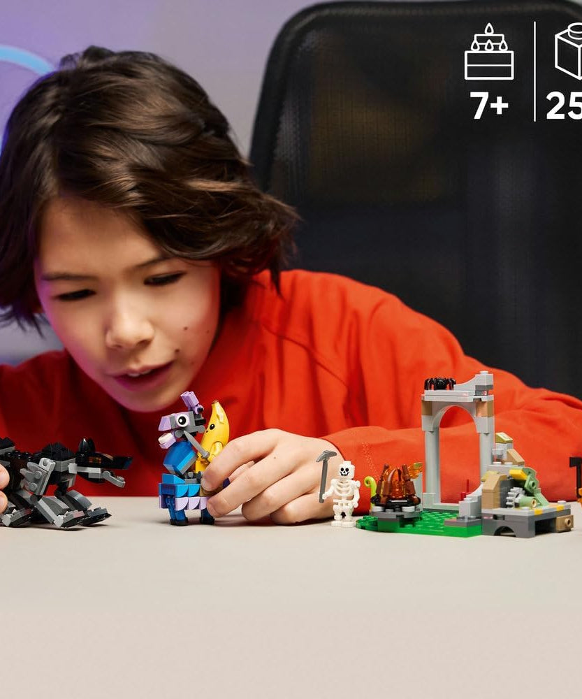 LEGO Fortnite Peely & Sparkplug’s Camp Toy - incl. Wolf & Supply Llama Figures plus a Campfire & 3 Minifigures - Gift for 7+ Year Old Boys, Girls & Gaming Fans - 77075