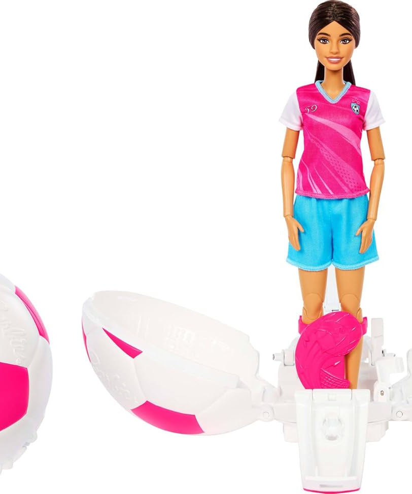Barbie Team Roll and Reveal Soccer Player Doll and Accessories with Brunette Fashion Doll & 8 Surprises and a Soccer Ball Encasement
