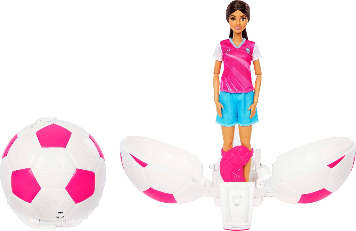 Barbie Team Roll and Reveal Soccer Player Doll and Accessories with Brunette Fashion Doll & 8 Surprises and a Soccer Ball Encasement