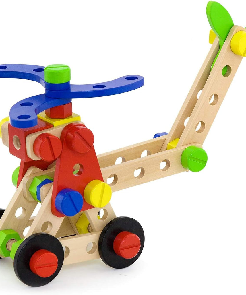 Viga Construction Block Set 68pcs, Wooden Building Blocks for Boys and Girls 3+, Creative Toy for Imaginative Play, Non-Toxic, Stacking and Construction Set