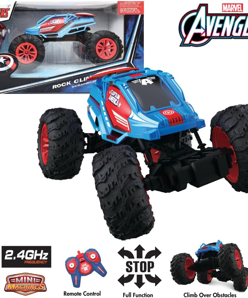Marvel Captain America RC Monster Truck for Kids, All-Terrain Remote Control Car, 2.4GHz Off-Road Vehicle, Climbs Obstacles, High-Speed Speedster Toy for Boys & Girls, Age 3+