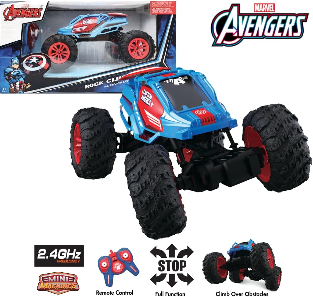 Marvel Captain America RC Monster Truck for Kids, All-Terrain Remote Control Car, 2.4GHz Off-Road Vehicle, Climbs Obstacles, High-Speed Speedster Toy for Boys & Girls, Age 3+